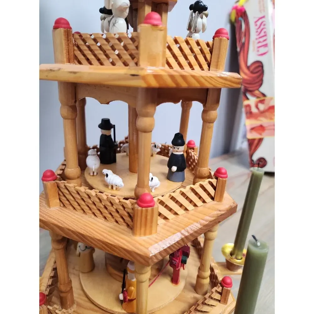 VTG Lillian Vernon 3-Tier Wooden Christmas Windmill Carousel Nativity Pyramid